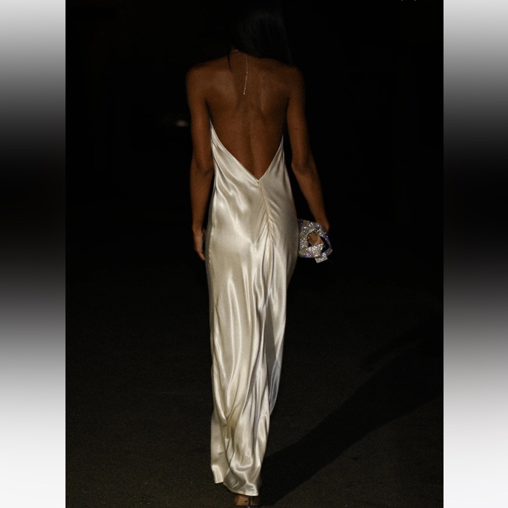 Melissa Satin Cowl Front Maxi Dress - Ivory
Size: S